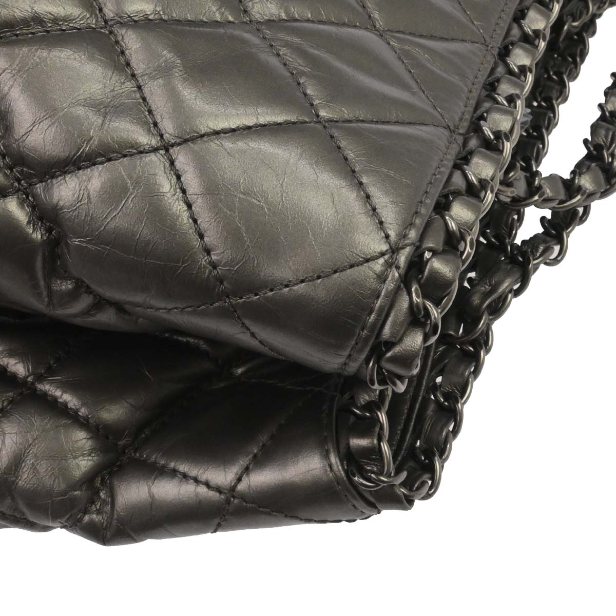Chanel Metallic Silver Calfskin Chain Me Tote Handbag