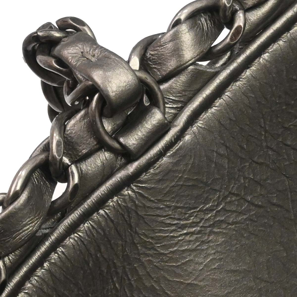 Chanel Metallic Silver Calfskin Chain Me Tote Handbag