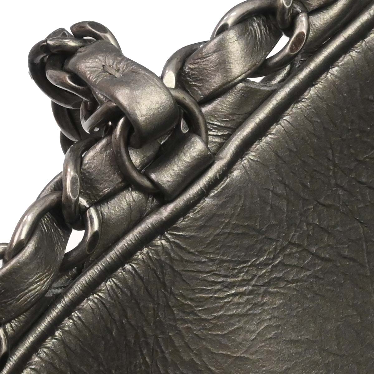 Chanel Metallic Silver Calfskin Chain Me Tote Handbag