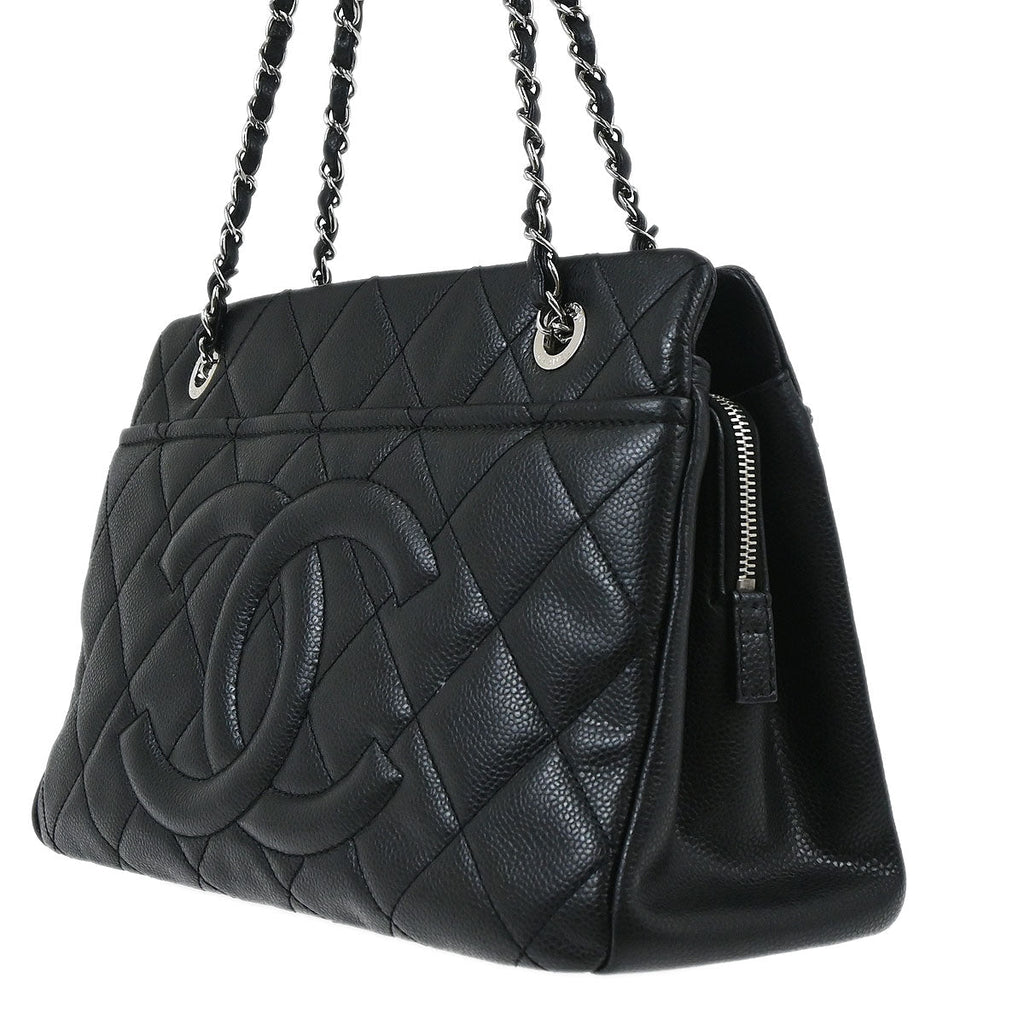 Chanel 2013-2014 Black Caviar Skin Timeless CC Chain Tote Bag