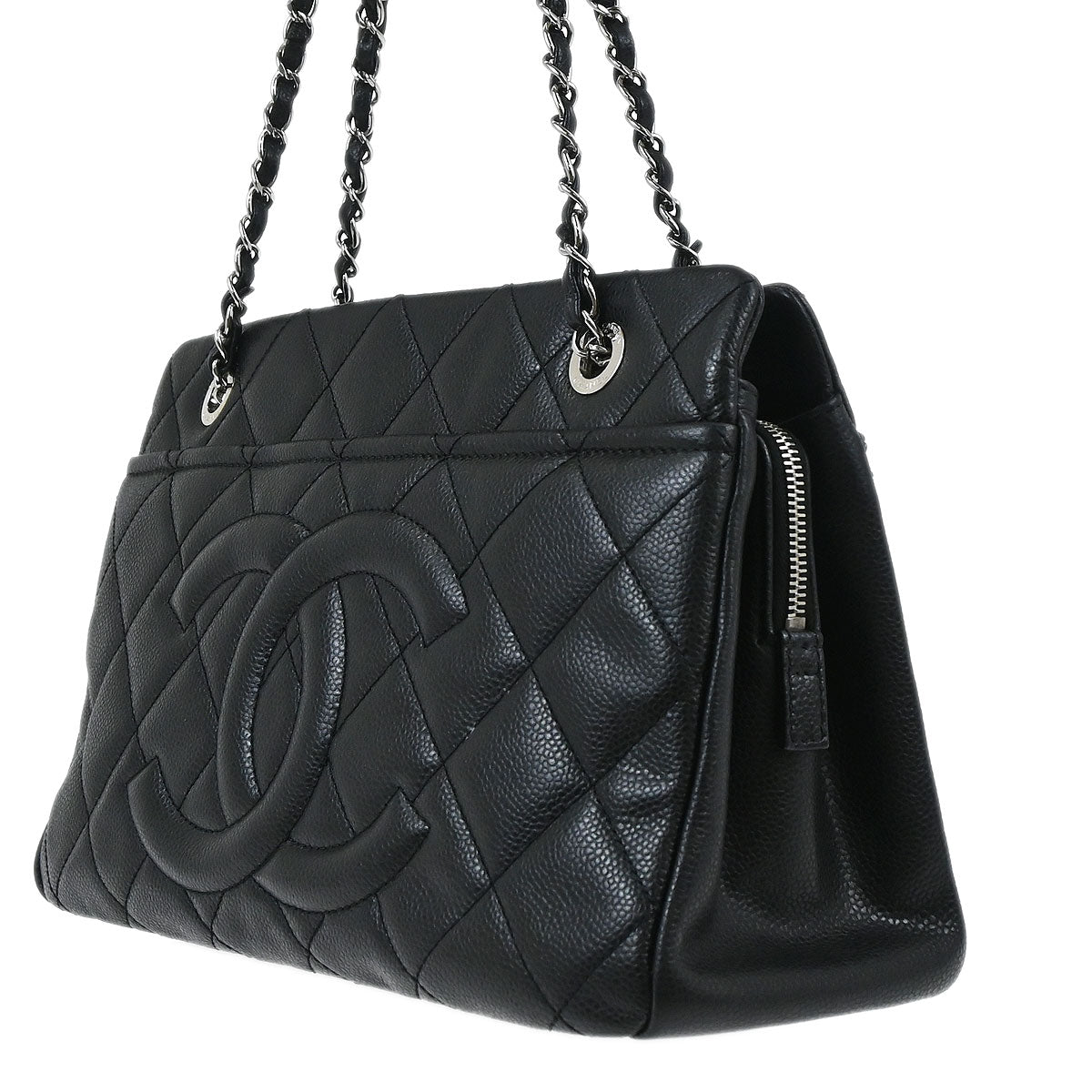 Chanel 2013-2014 Black Caviar Skin Timeless CC Chain Tote Bag