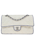 Chanel 2014 White Canvas Medium Classic Double Flap Shoulder Bag