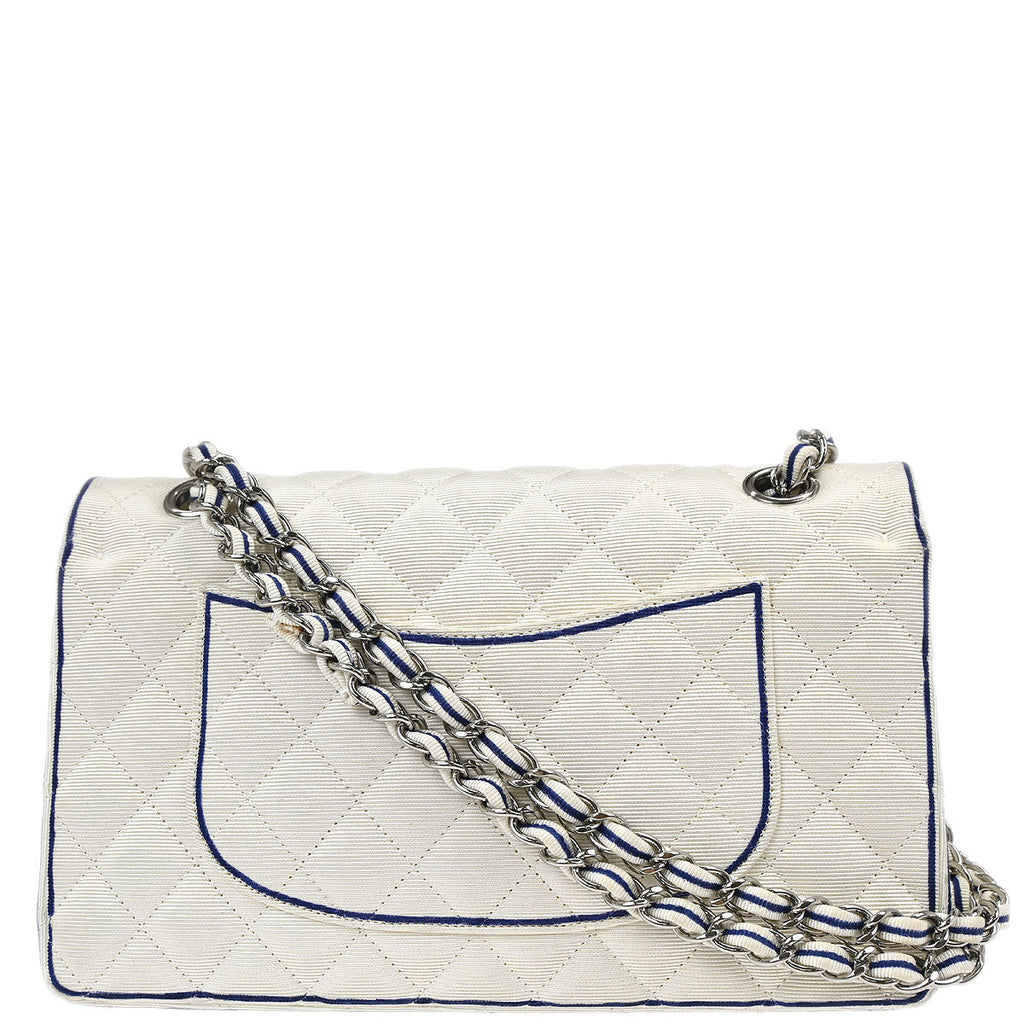 Chanel 2014 White Canvas Medium Classic Double Flap Shoulder Bag
