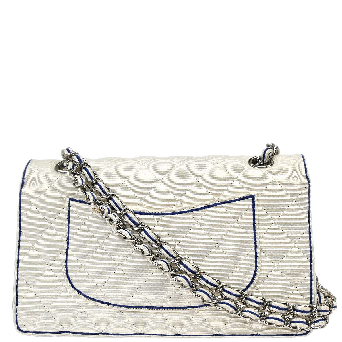 Chanel 2014 White Canvas Medium Classic Double Flap Shoulder Bag