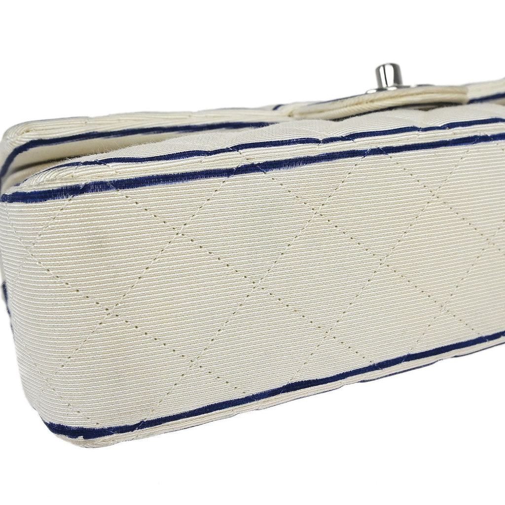 Chanel 2014 White Canvas Medium Classic Double Flap Shoulder Bag