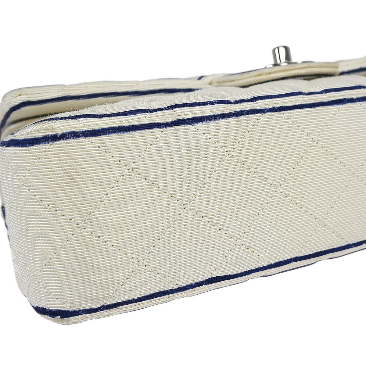 Chanel 2014 White Canvas Medium Classic Double Flap Shoulder Bag