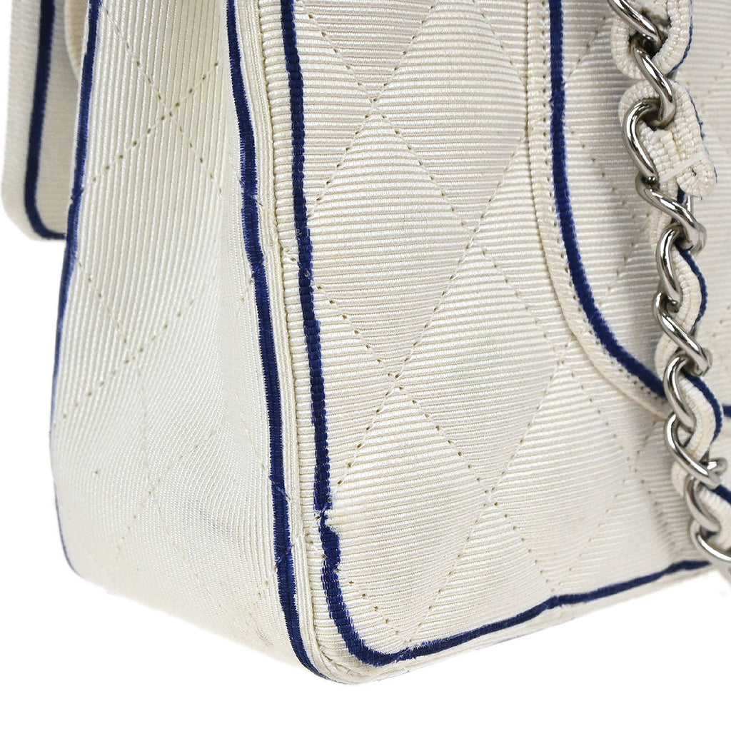 Chanel 2014 White Canvas Medium Classic Double Flap Shoulder Bag