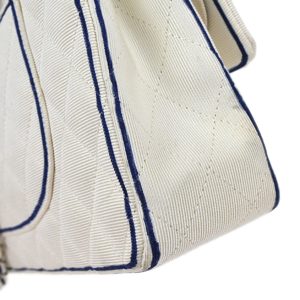 Chanel 2014 White Canvas Medium Classic Double Flap Shoulder Bag