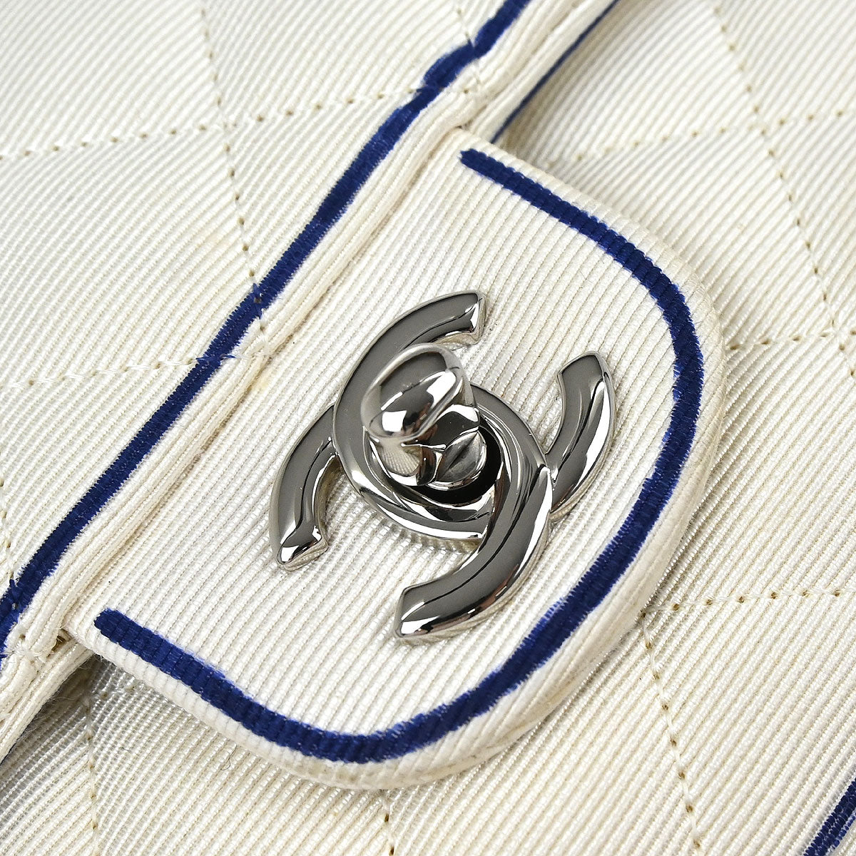 Chanel 2014 White Canvas Medium Classic Double Flap Shoulder Bag