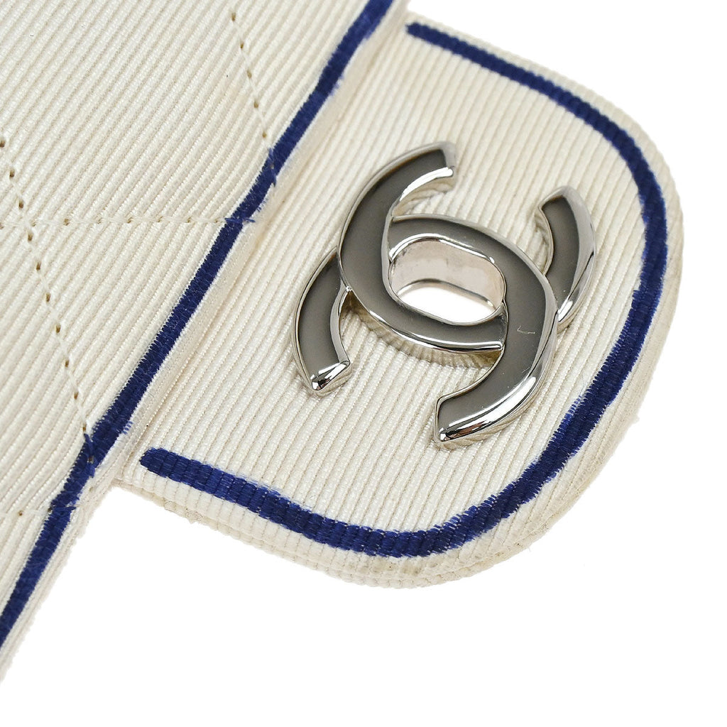 Chanel 2014 White Canvas Medium Classic Double Flap Shoulder Bag