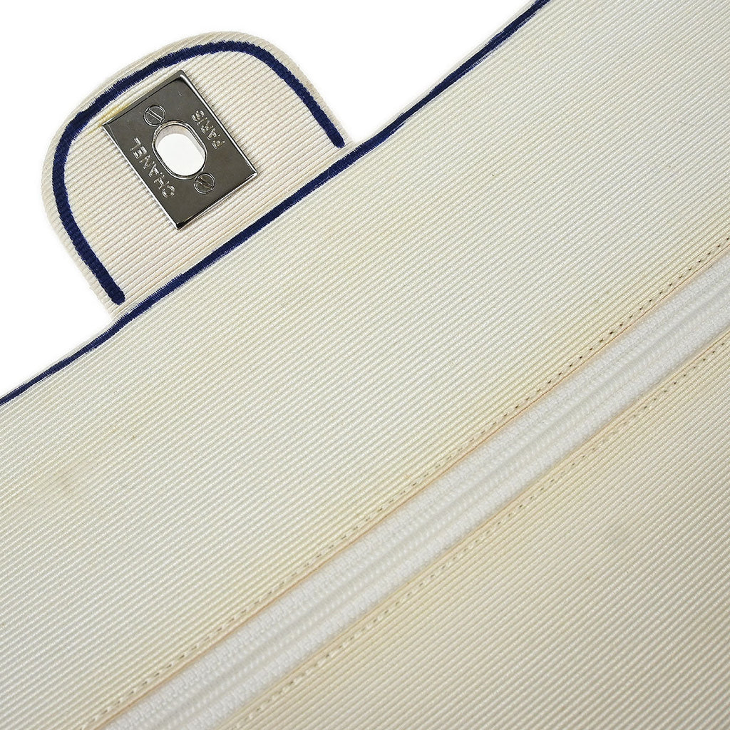 Chanel 2014 White Canvas Medium Classic Double Flap Shoulder Bag