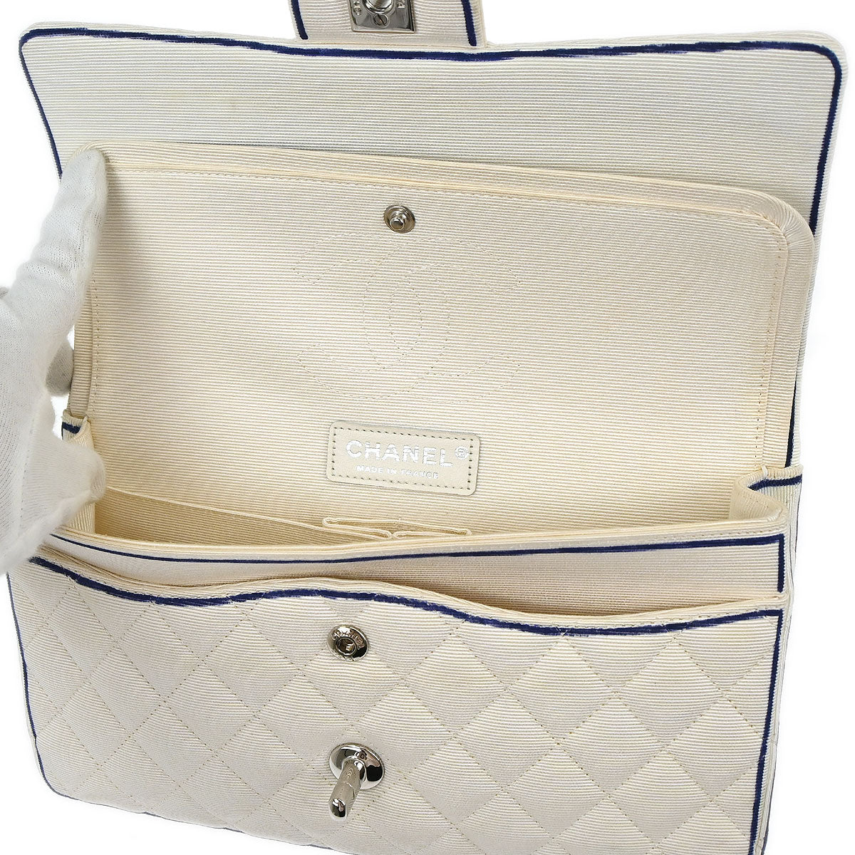 Chanel 2014 White Canvas Medium Classic Double Flap Shoulder Bag