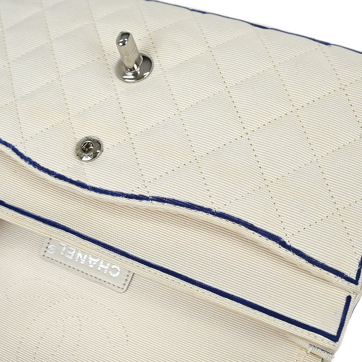 Chanel 2014 White Canvas Medium Classic Double Flap Shoulder Bag