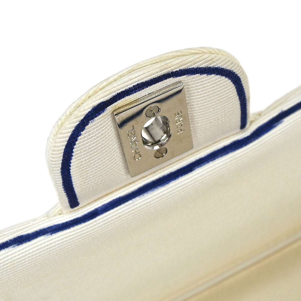 Chanel 2014 White Canvas Medium Classic Double Flap Shoulder Bag
