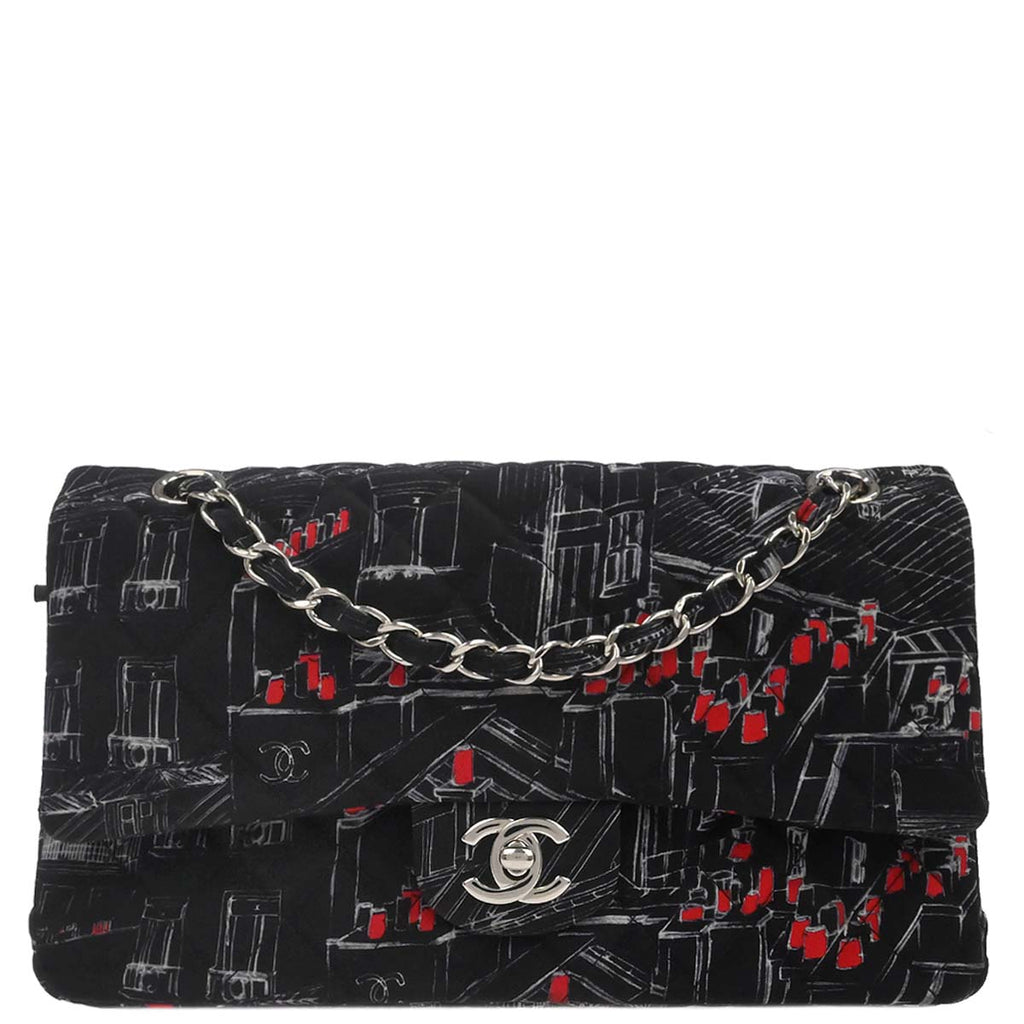 Chanel Black Nylon Medium Classic Double Flap Shoulder Bag