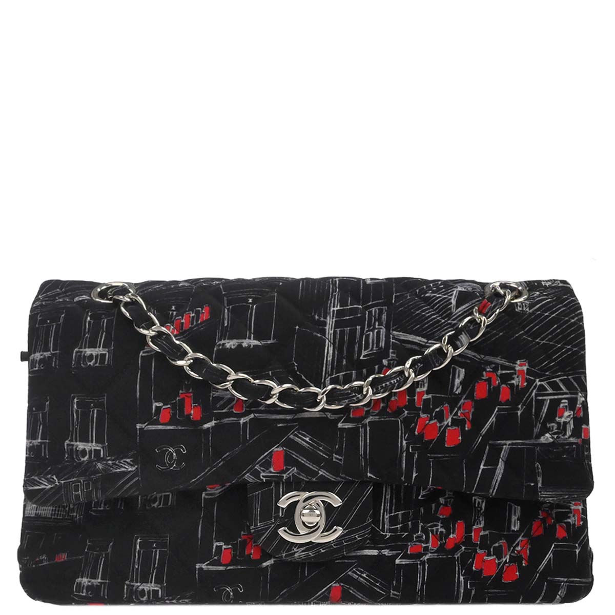 Chanel Black Nylon Medium Classic Double Flap Shoulder Bag