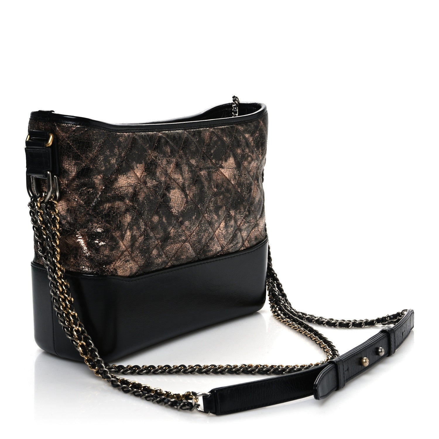Chanel Metallic Crumpled Goatskin Quilted Medium Gabrielle Hobo Black Rose Gold