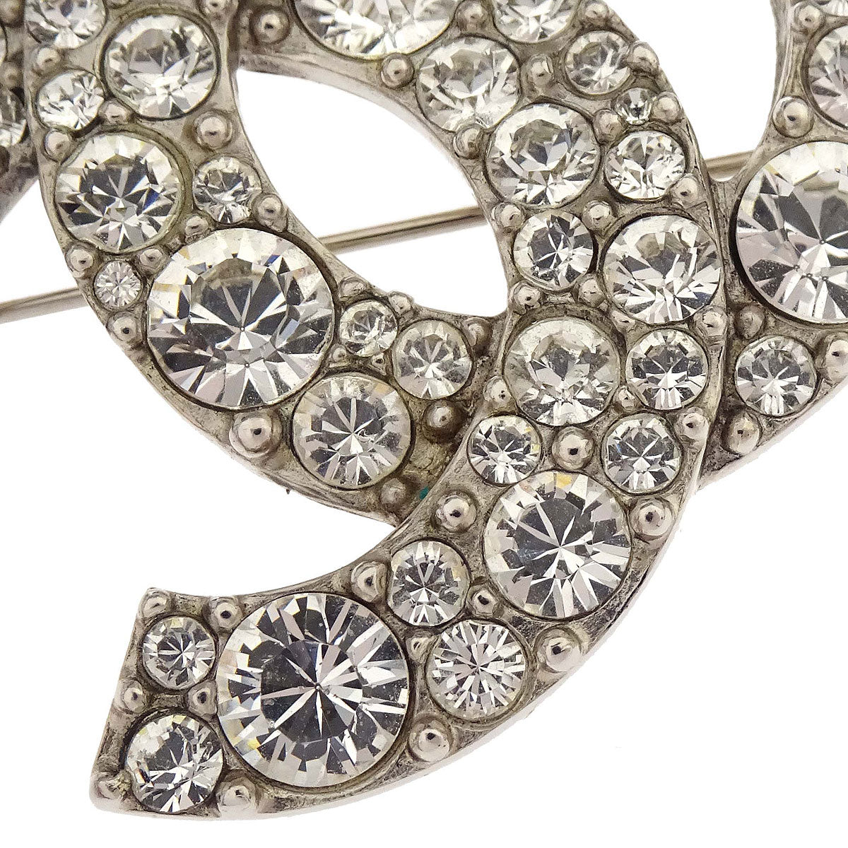 Chanel CC Rhinestone Brooch Pin Silver A12W