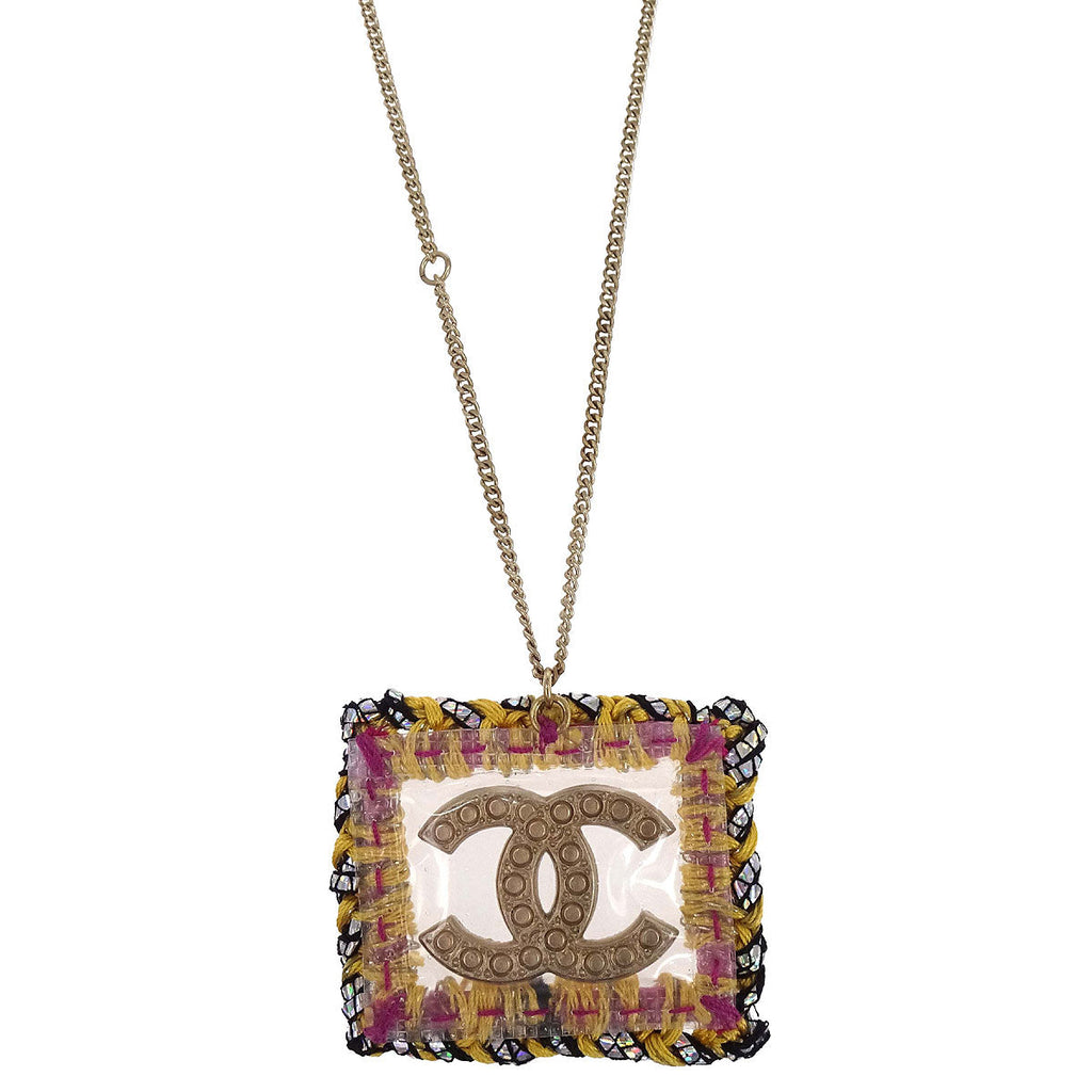 Chanel Charm CC Rectangle Gold Chain Necklace artificial pearl A14K
