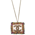 Chanel Charm CC Rectangle Gold Chain Necklace artificial pearl A14K