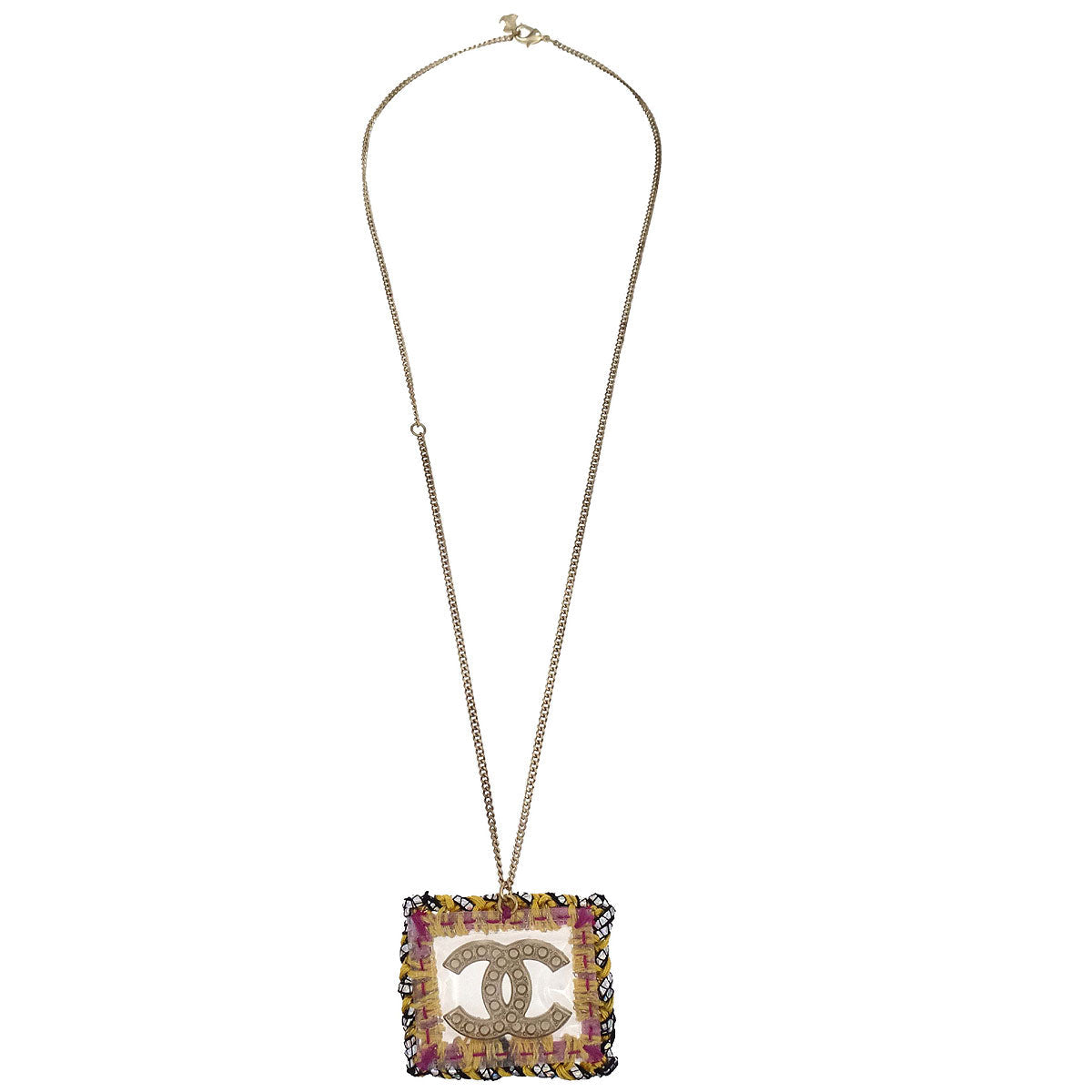 Chanel Charm CC Rectangle Gold Chain Necklace artificial pearl A14K