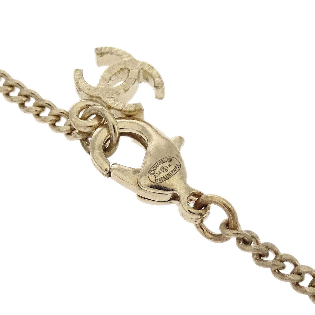 Chanel Charm CC Rectangle Gold Chain Necklace artificial pearl A14K