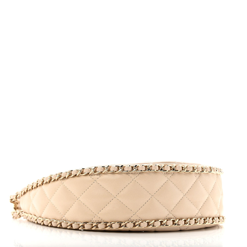 Chanel Lambskin Quilted Small Hobo Bag Light Beige
