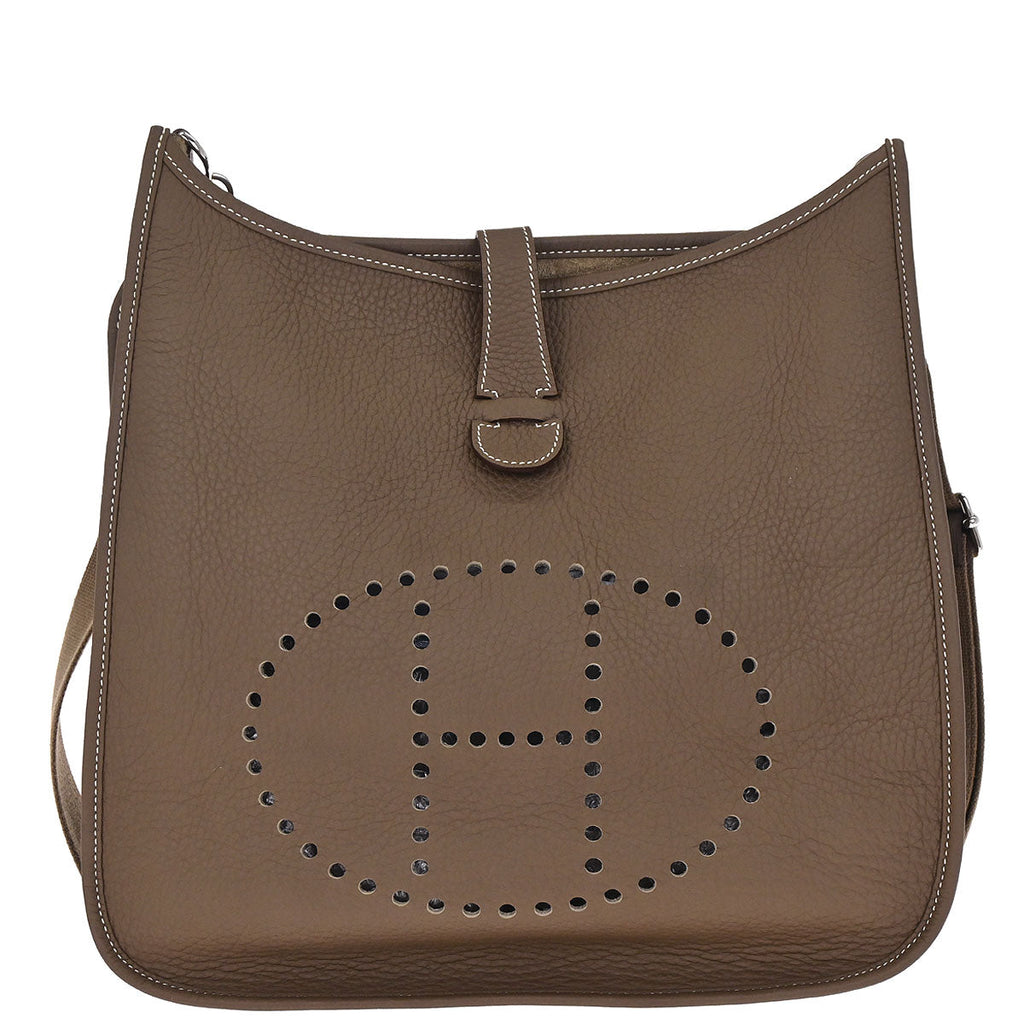 Hermes Etoupe Taurillon Clemence Evelyne 3 33 GM Shoulder Bag