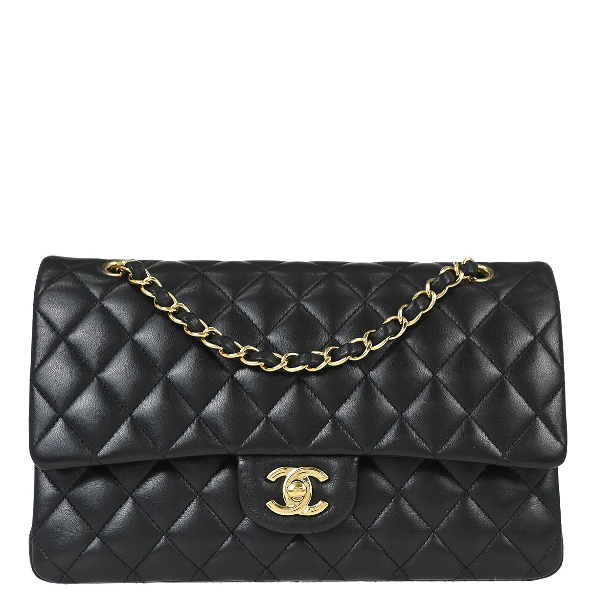 Chanel 2017-2018 Black Lambskin Medium Classic Double Flap Shoulder Bag