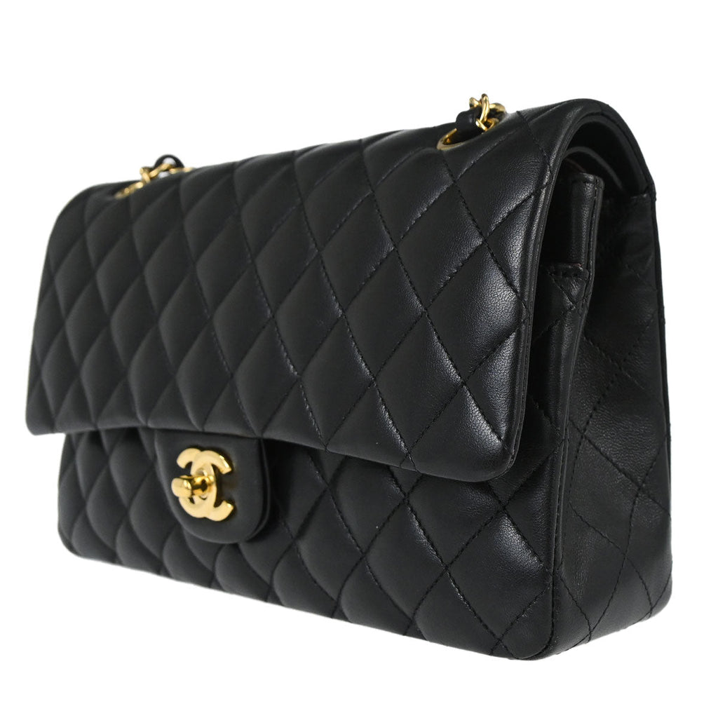 Chanel 2017-2018 Black Lambskin Medium Classic Double Flap Shoulder Bag