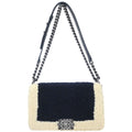 Boy Chanel 2015-2016 Black Shearling Medium Double Chain Shoulder Bag