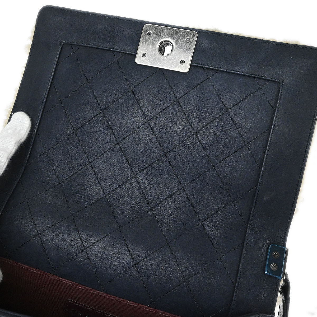 Boy Chanel 2015-2016 Black Shearling Medium Double Chain Shoulder Bag