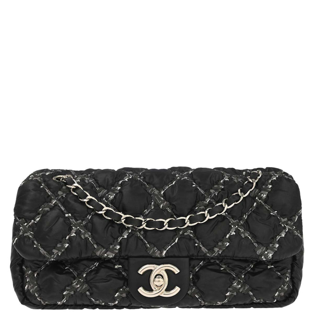 Chanel 2010-2011 Black Nylon Tweed Paris-Byzance Bubble Flap Shoulder Bag