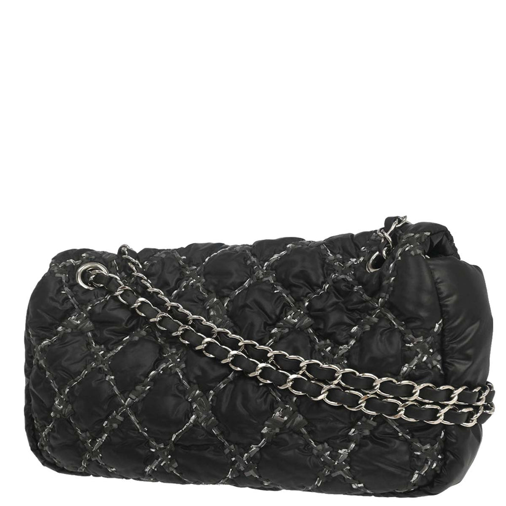 Chanel 2010-2011 Black Nylon Tweed Paris-Byzance Bubble Flap Shoulder Bag