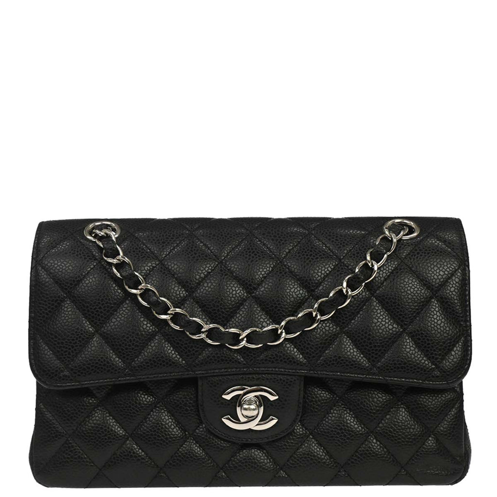 Chanel 2015-2016 Black Caviar Skin Small Classic Double Flap Shoulder Bag