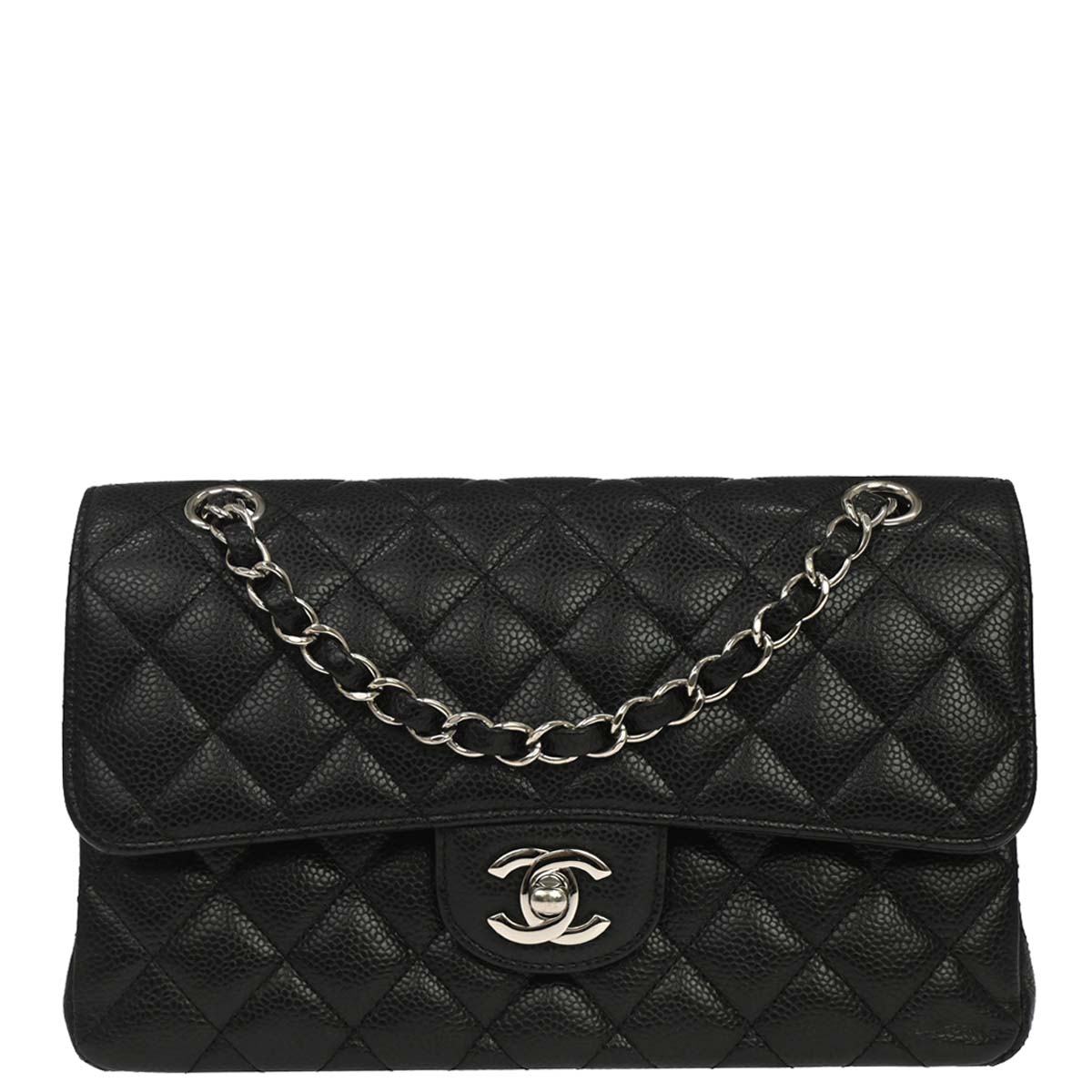 Chanel 2015-2016 Black Caviar Skin Small Classic Double Flap Shoulder Bag