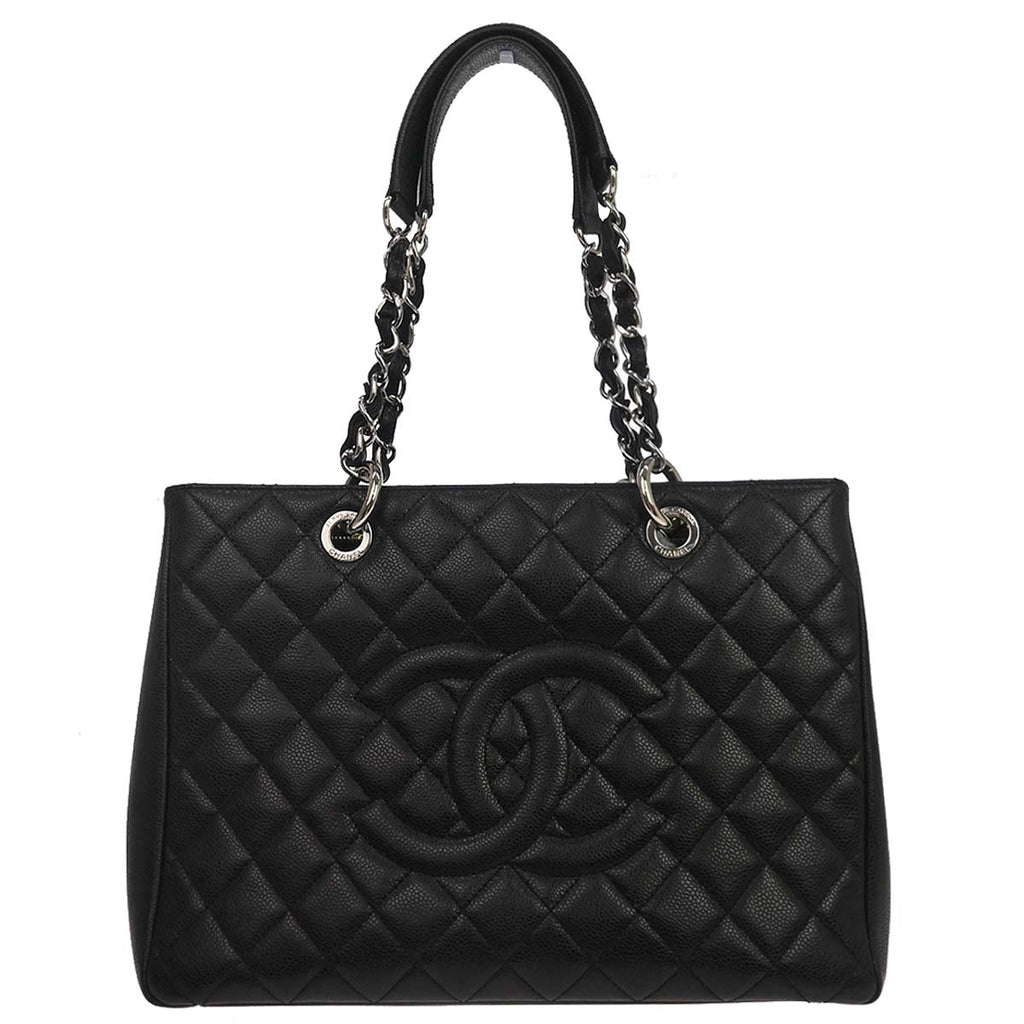 Chanel 2013-2014 Black Caviar Skin Grand Shopping Tote GST Chain Handbag
