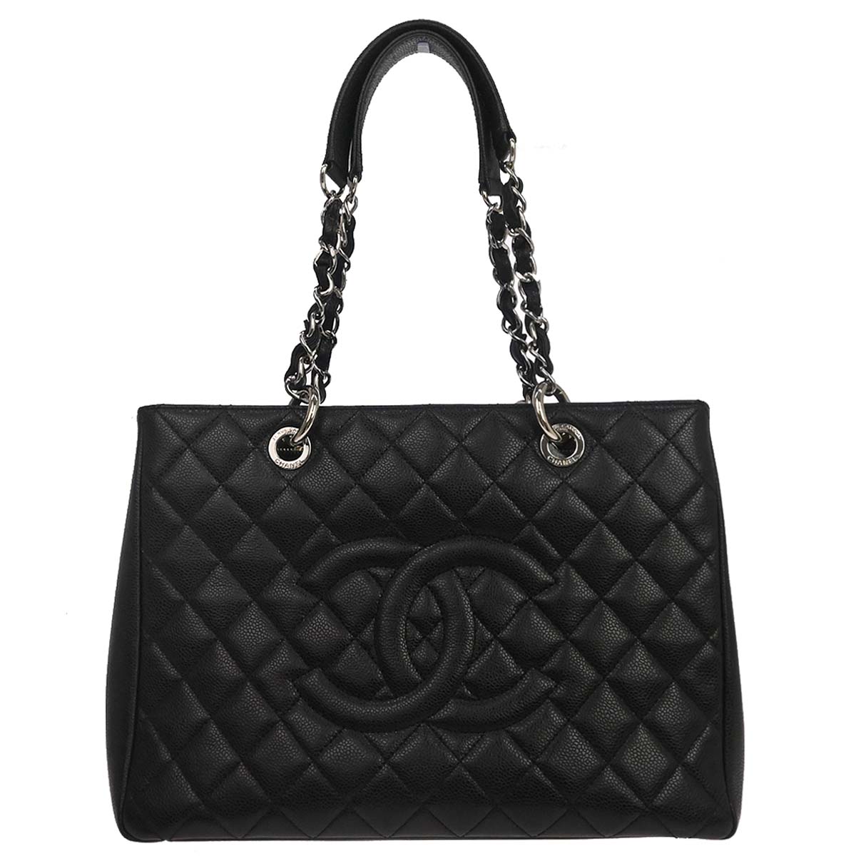 Chanel 2013-2014 Black Caviar Skin Grand Shopping Tote GST Chain Handbag
