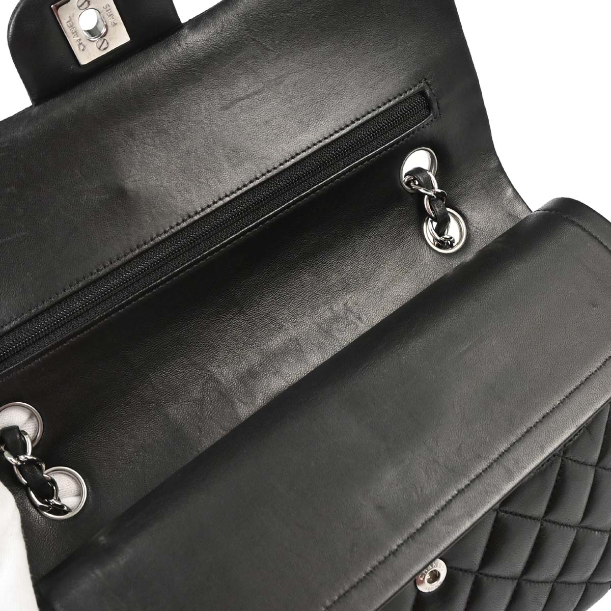 Chanel 2012-2013 Black Lambskin Medium Classic Double Flap Shoulder Bag