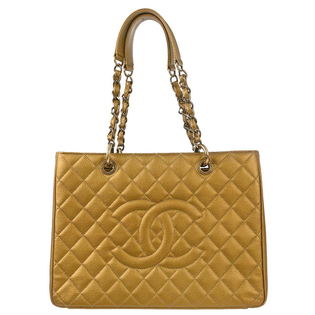 Chanel 2012-2013 Gold Caviar Skin Grand Shopping Tote GST Chain Handbag