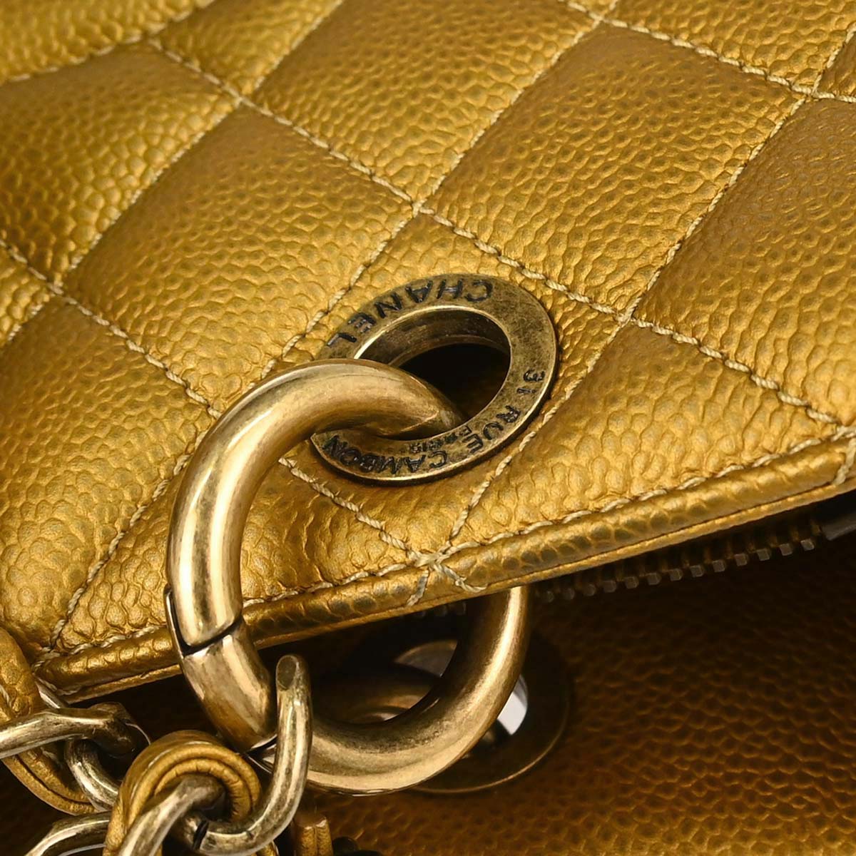 Chanel 2012-2013 Gold Caviar Skin Grand Shopping Tote GST Chain Handbag