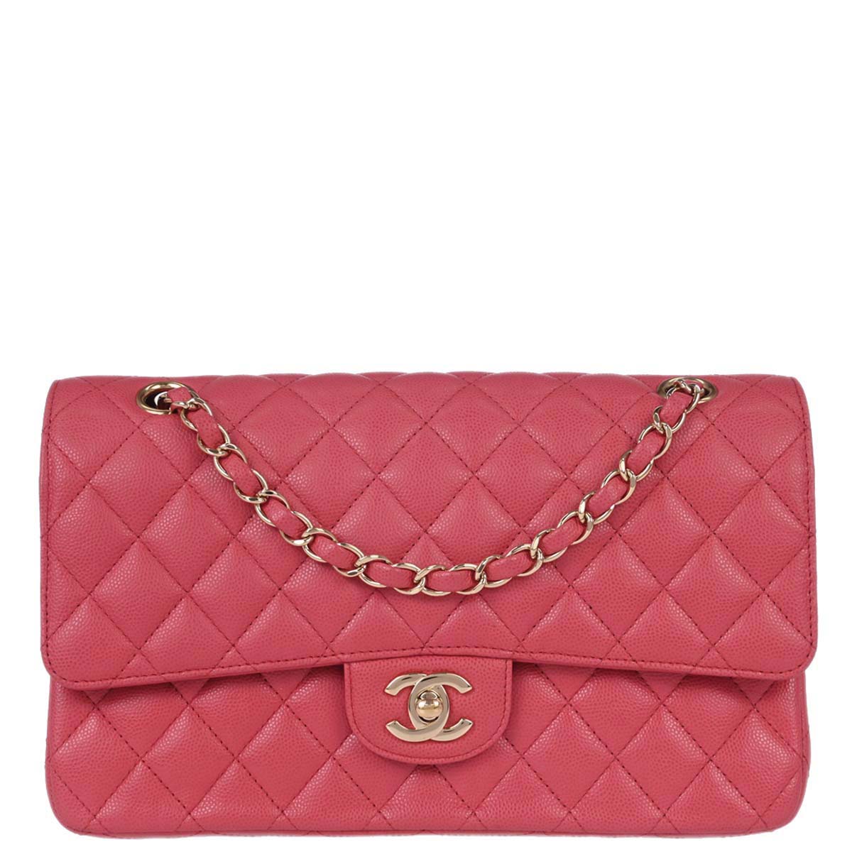 Chanel 2017 Pink Caviar Skin Medium Classic Double Flap Shoulder Bag