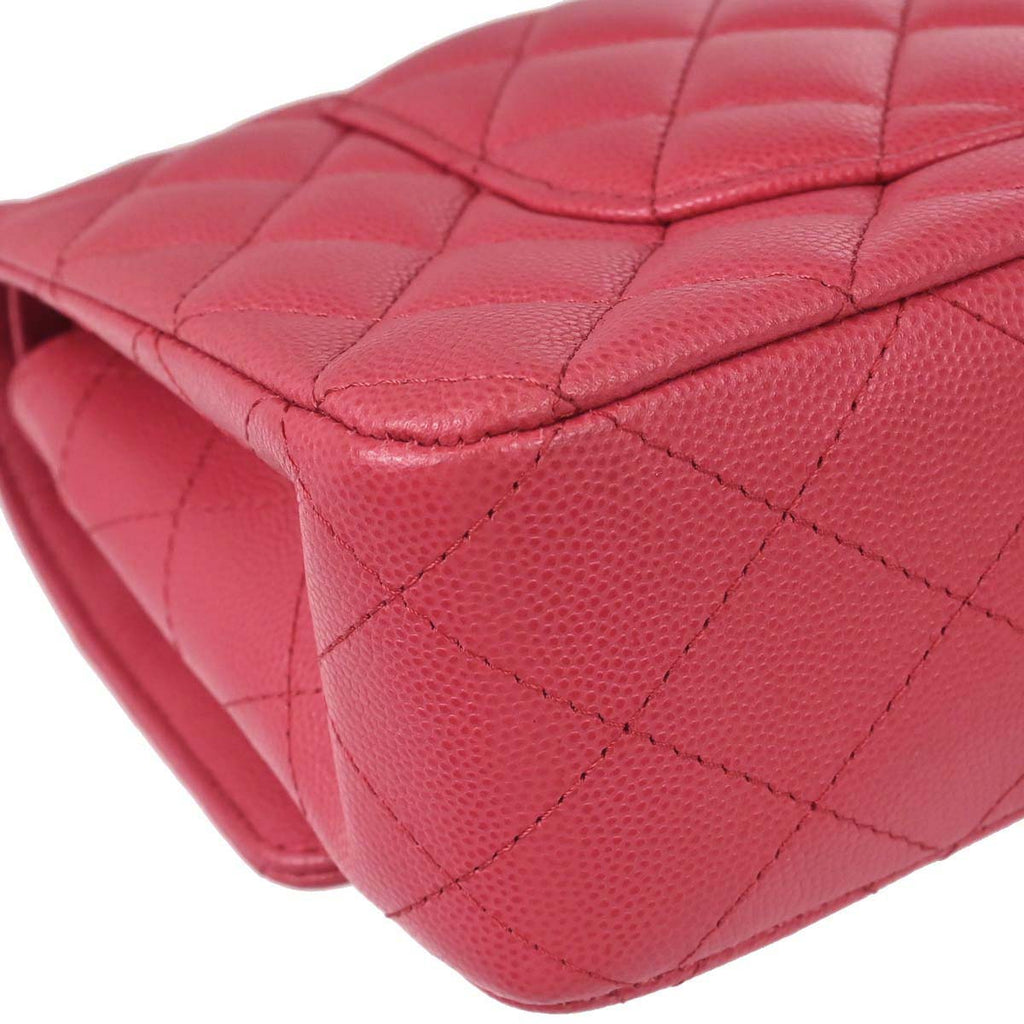 Chanel 2017 Pink Caviar Skin Medium Classic Double Flap Shoulder Bag