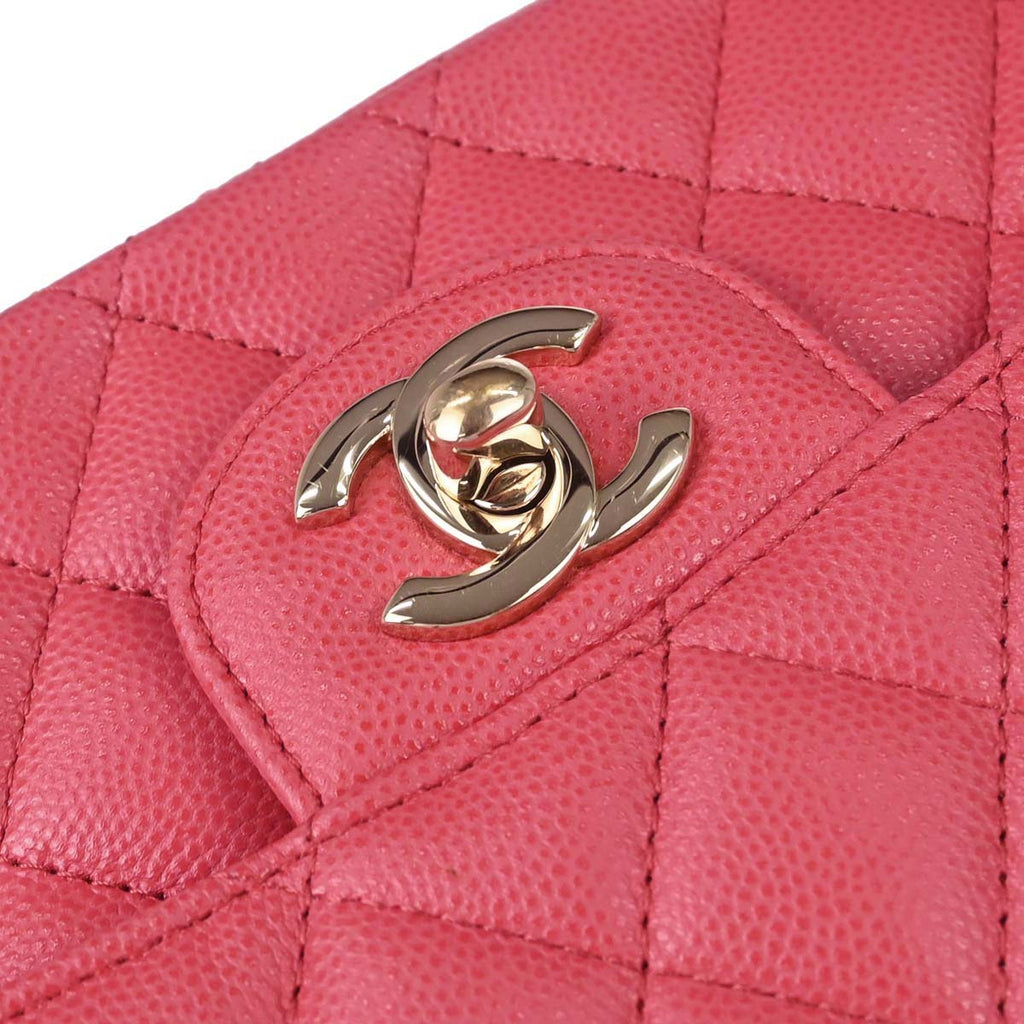 Chanel 2017 Pink Caviar Skin Medium Classic Double Flap Shoulder Bag