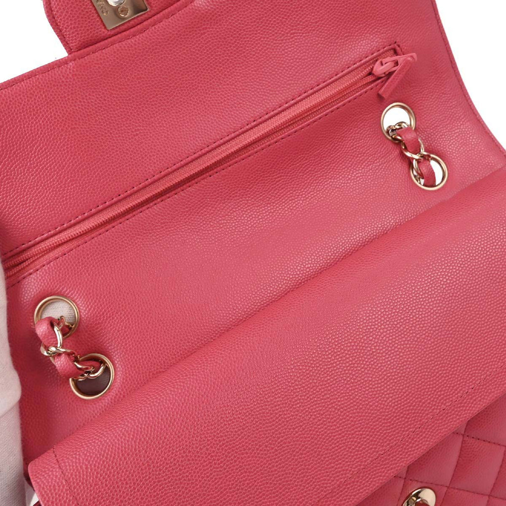 Chanel 2017 Pink Caviar Skin Medium Classic Double Flap Shoulder Bag