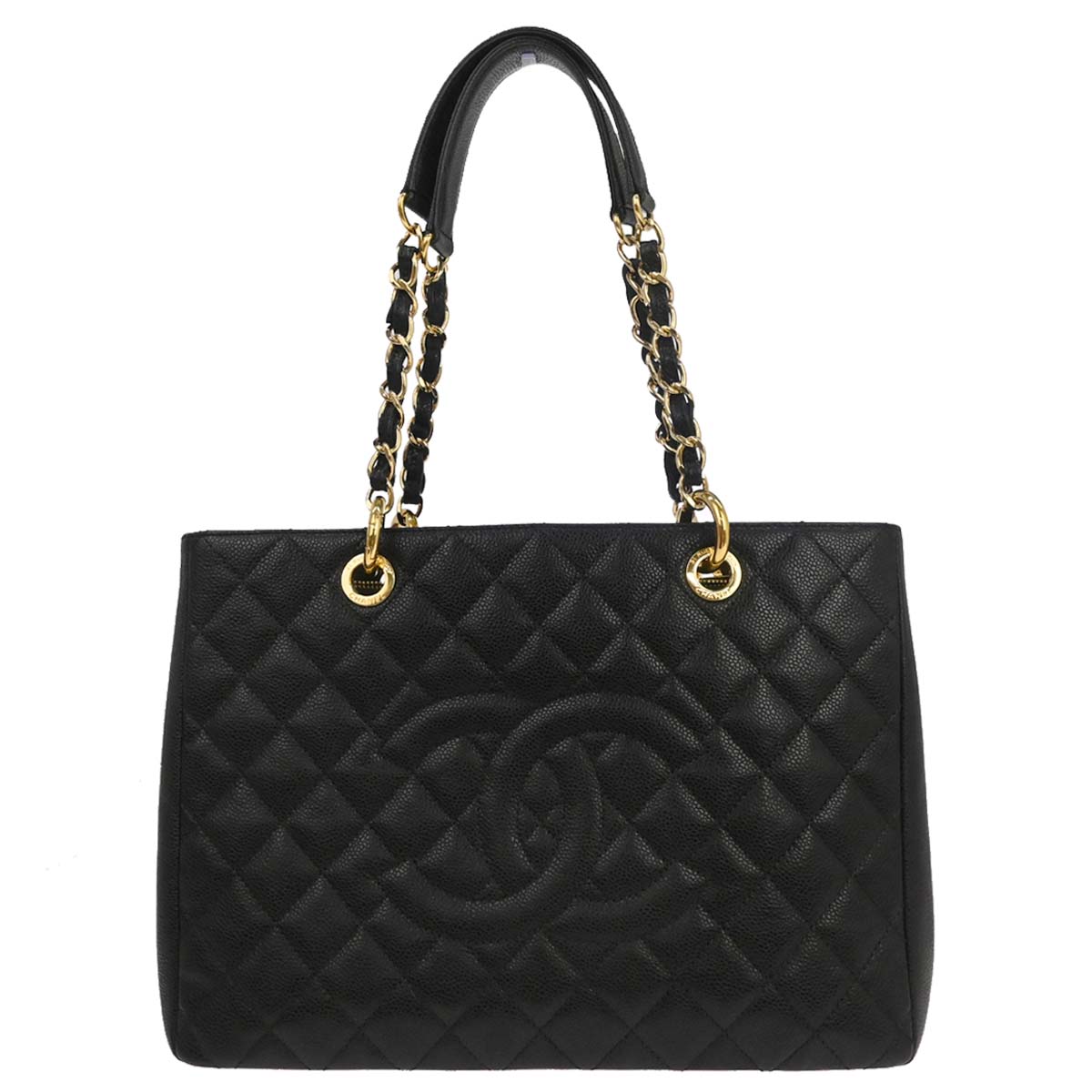 Chanel 2014 Black Caviar Skin Grand Shopping Tote GST Chain Handbag