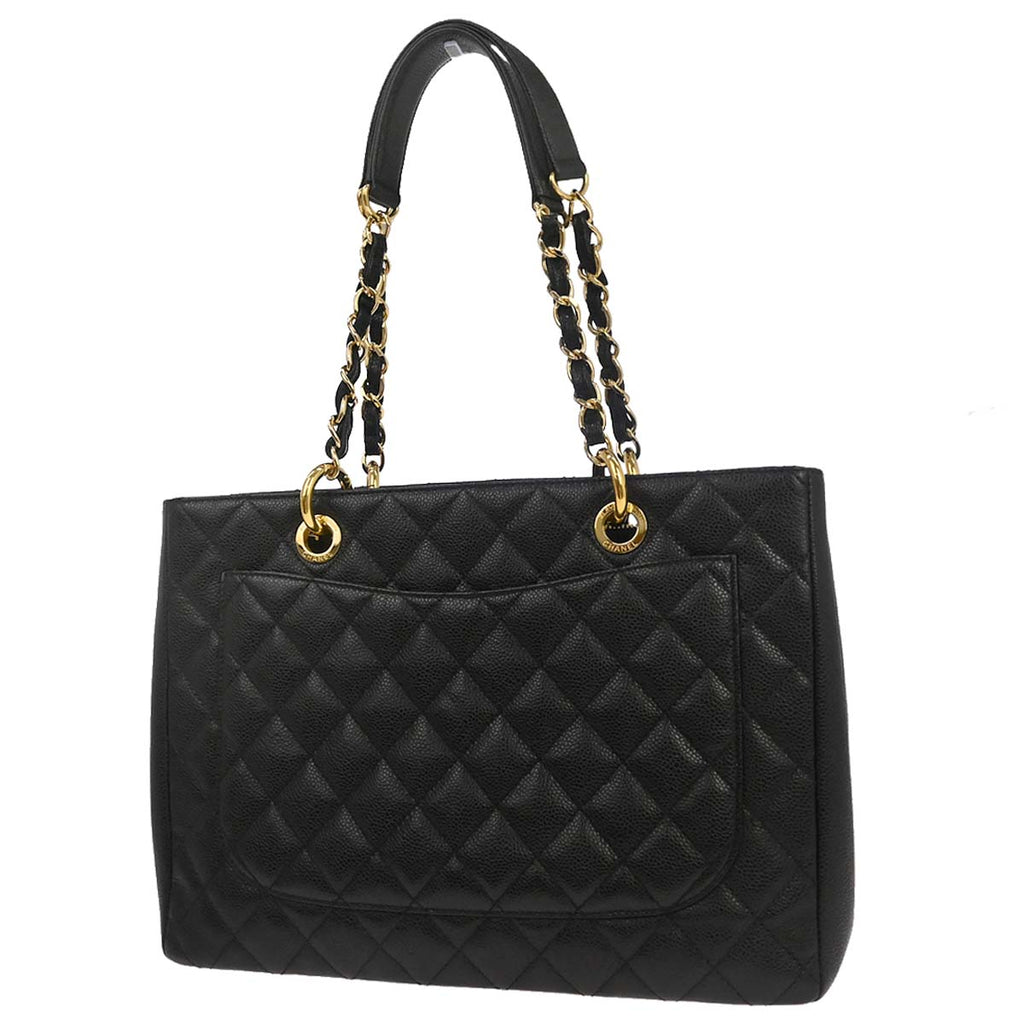Chanel 2014 Black Caviar Skin Grand Shopping Tote GST Chain Handbag