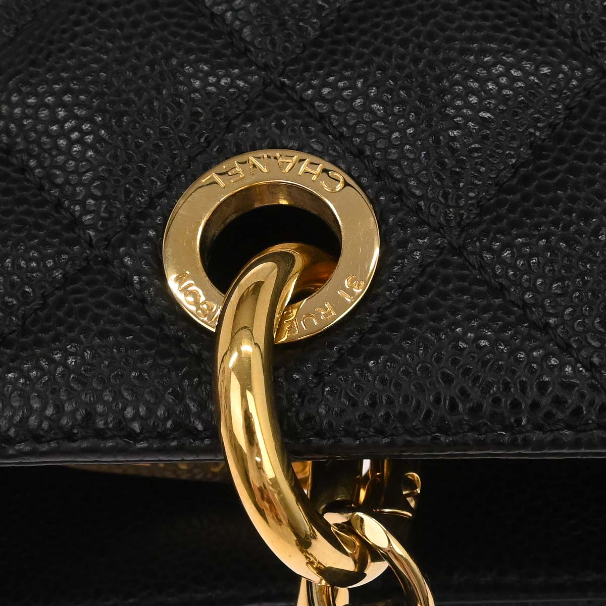 Chanel 2014 Black Caviar Skin Grand Shopping Tote GST Chain Handbag
