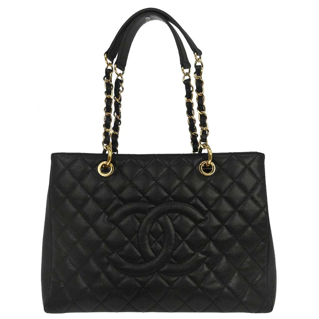 Chanel 2013-2014 Black Caviar Skin Grand Shopping Tote GST Chain Handbag