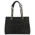 Chanel 2013-2014 Black Caviar Skin Grand Shopping Tote GST Chain Handbag